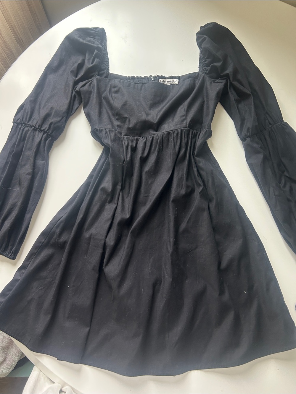 Reformation Black Long-Sleeve Puff-Sleeve Mini Dress